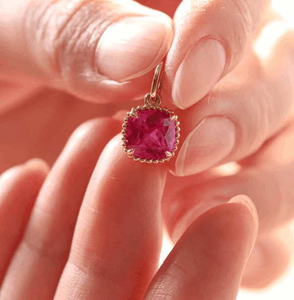 14K Yellow Gold Cushion Lab Ruby Pendant Necklace - FIORESE JEWELRY