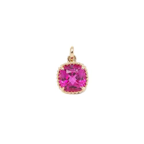 14K Yellow Gold Cushion Lab Ruby Pendant Necklace - FIORESE JEWELRY