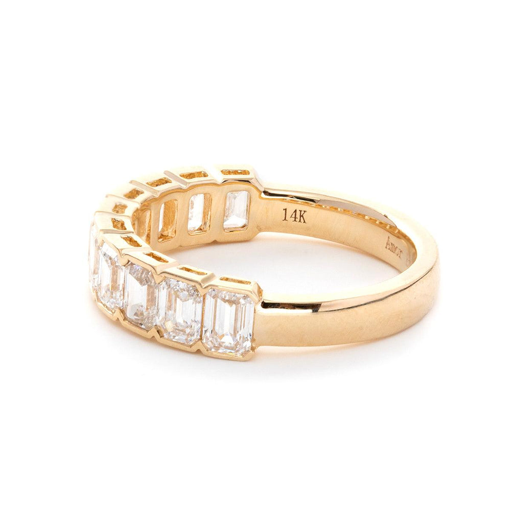 14K Yellow Gold Emerald Cut Lab Diamond Half Bezel Pave Half Eternity Ring - FIORESE JEWELRY