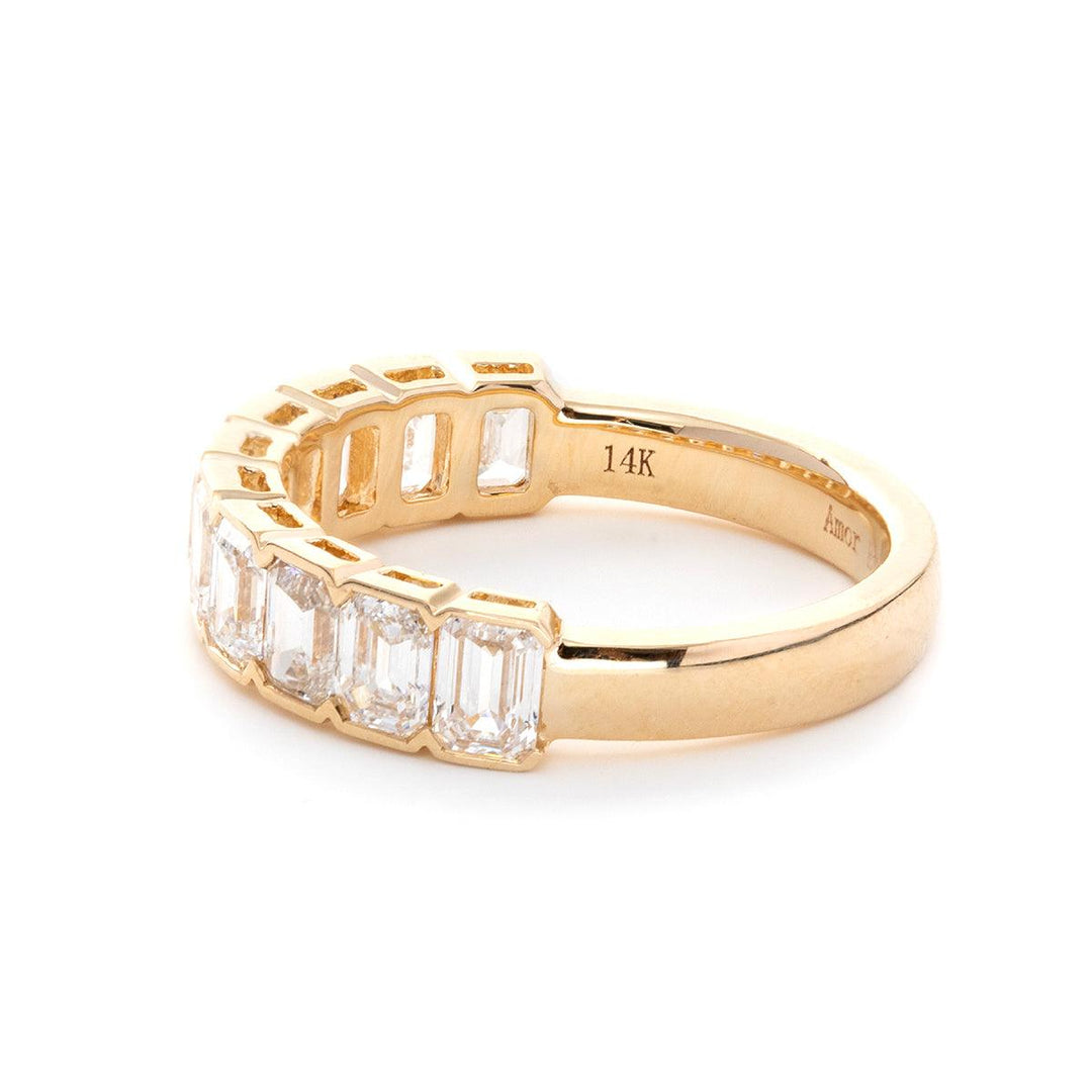 14K Yellow Gold Emerald Cut Lab Diamond Half Bezel Pave Half Eternity Ring - FIORESE JEWELRY