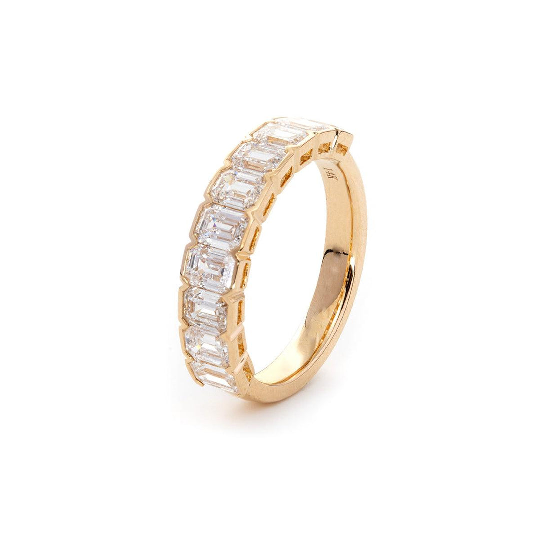 14K Yellow Gold Emerald Cut Lab Diamond Half Bezel Pave Half Eternity Ring - FIORESE JEWELRY
