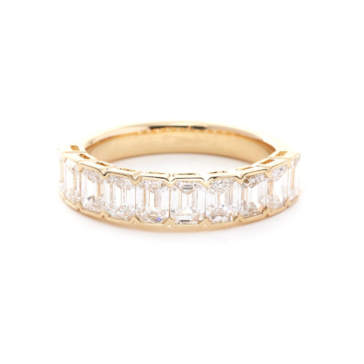 14K Yellow Gold Emerald Cut Lab Diamond Half Bezel Pave Half Eternity Ring - FIORESE JEWELRY