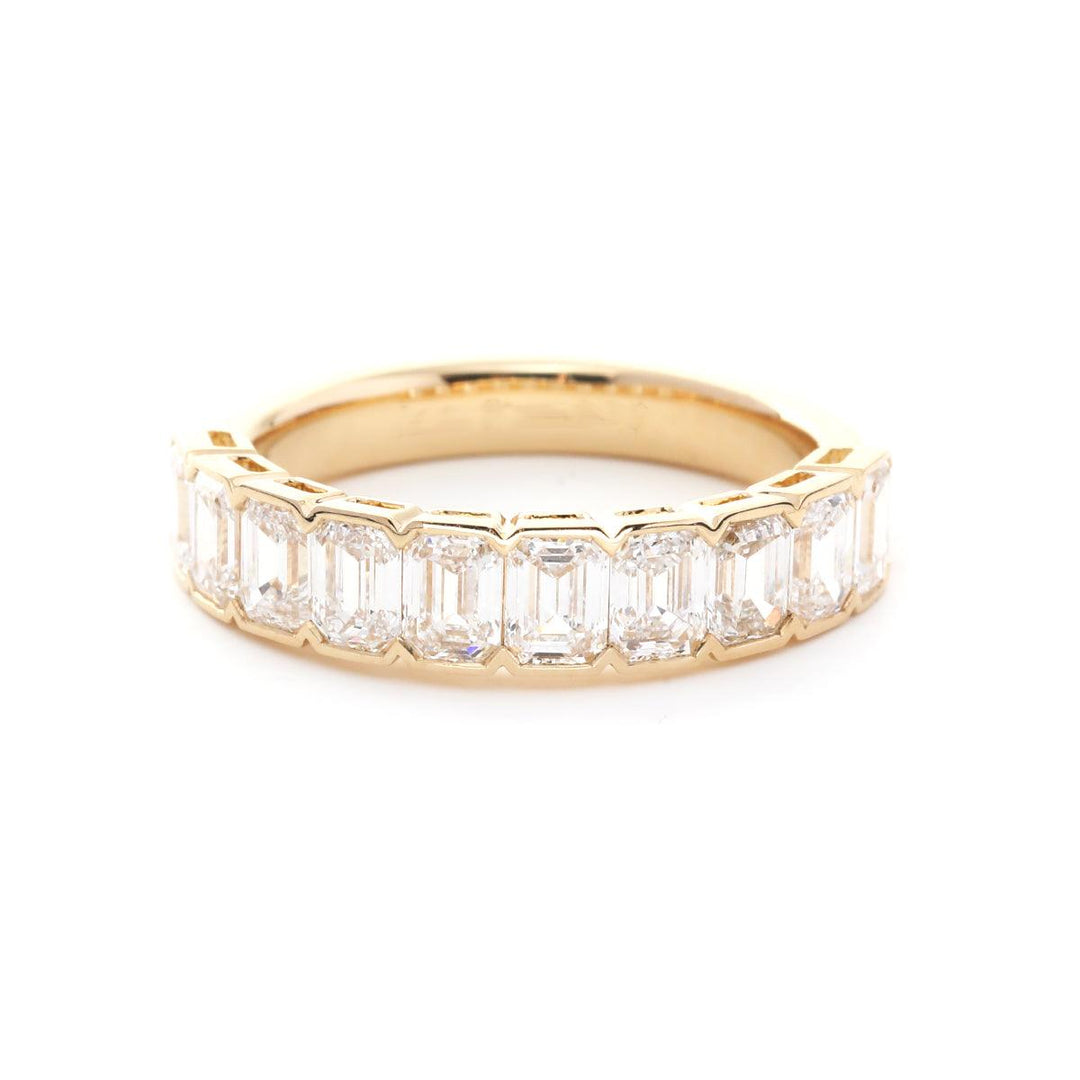 14K Yellow Gold Emerald Cut Lab Diamond Half Bezel Pave Half Eternity Ring - FIORESE JEWELRY
