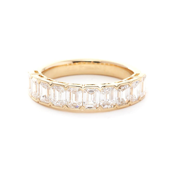 14K Yellow Gold Emerald Cut Lab Diamond Half Bezel Pave Half Eternity Ring - FIORESE JEWELRY