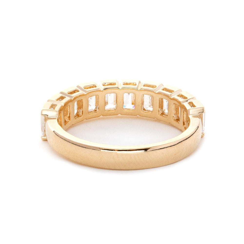 14K Yellow Gold Emerald Cut Lab Diamond Half Bezel Pave Half Eternity Ring - FIORESE JEWELRY