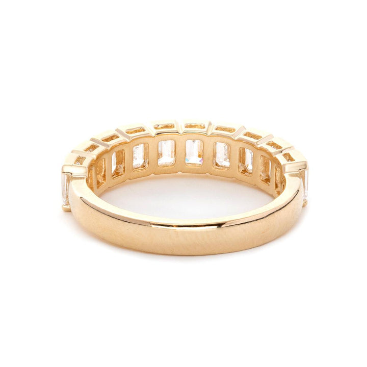 14K Yellow Gold Emerald Cut Lab Diamond Half Bezel Pave Half Eternity Ring - FIORESE JEWELRY