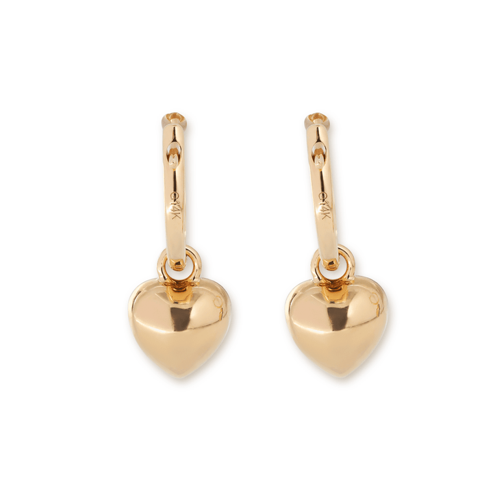 14K Yellow Gold Heart Cut Colombian Lab Emerald Bezel Setting Hoop Earrings with Black Rhodium Plated - FIORESE JEWELRY