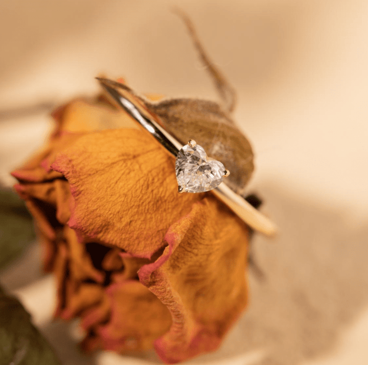 14K Yellow Gold Heart Cut Lab Diamond 3 Prong Basket Setting Slim Band Solitaire Ring - FIORESE JEWELRY