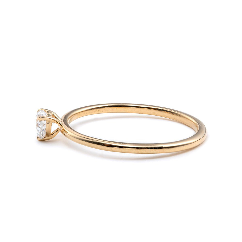 14K Yellow Gold Heart Cut Lab Diamond 3 Prong Basket Setting Slim Band Solitaire Ring - FIORESE JEWELRY
