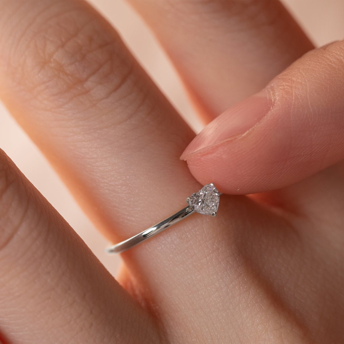 14K Yellow Gold Heart Cut Lab Diamond 3 Prong Basket Setting Slim Band Solitaire Ring - FIORESE JEWELRY