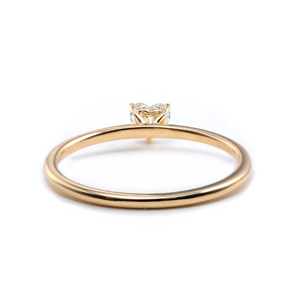 14K Yellow Gold Heart Cut Lab Diamond 3 Prong Basket Setting Slim Band Solitaire Ring - FIORESE JEWELRY