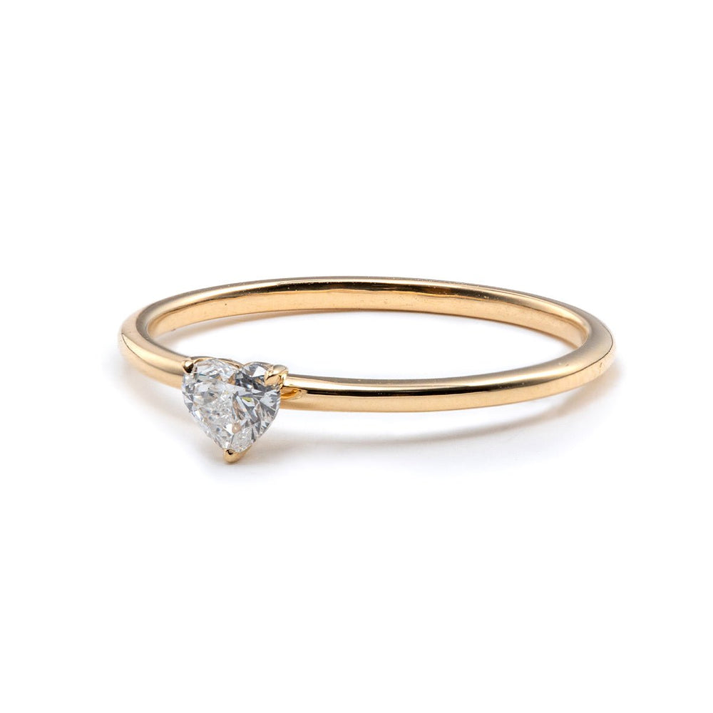 14K Yellow Gold Heart Cut Lab Diamond 3 Prong Basket Setting Slim Band Solitaire Ring - FIORESE JEWELRY