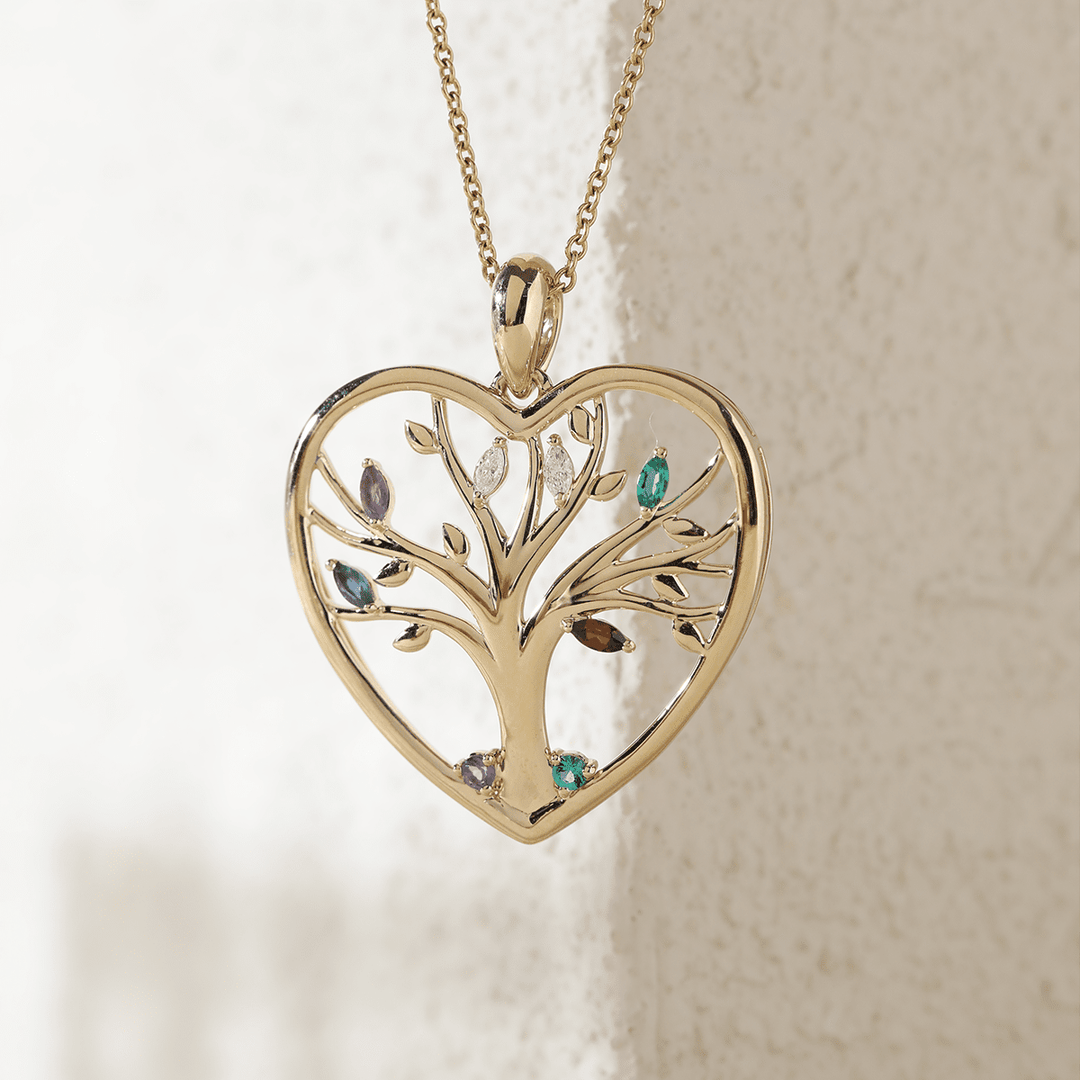 14K Yellow Gold Heart Shape Pendant Necklace - Tree of the Soul Design - FIORESE JEWELRY