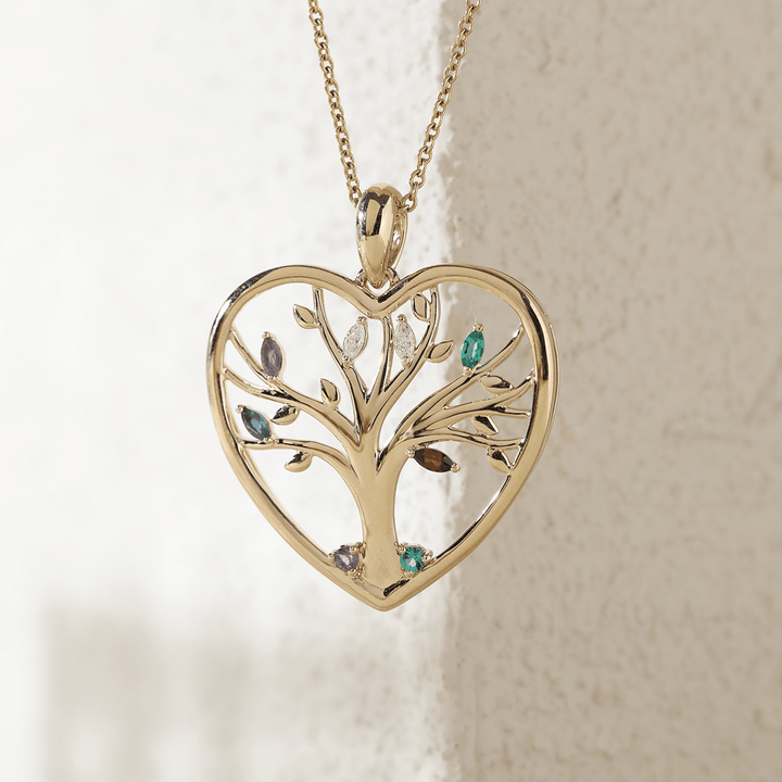 14K Yellow Gold Heart Shape Pendant Necklace - Tree of the Soul Design - FIORESE JEWELRY