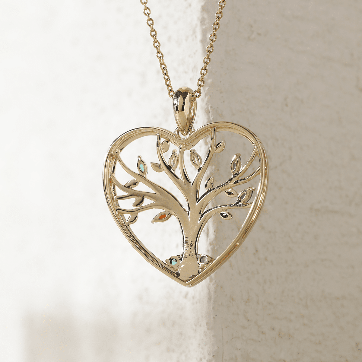 14K Yellow Gold Heart Shape Pendant Necklace - Tree of the Soul Design