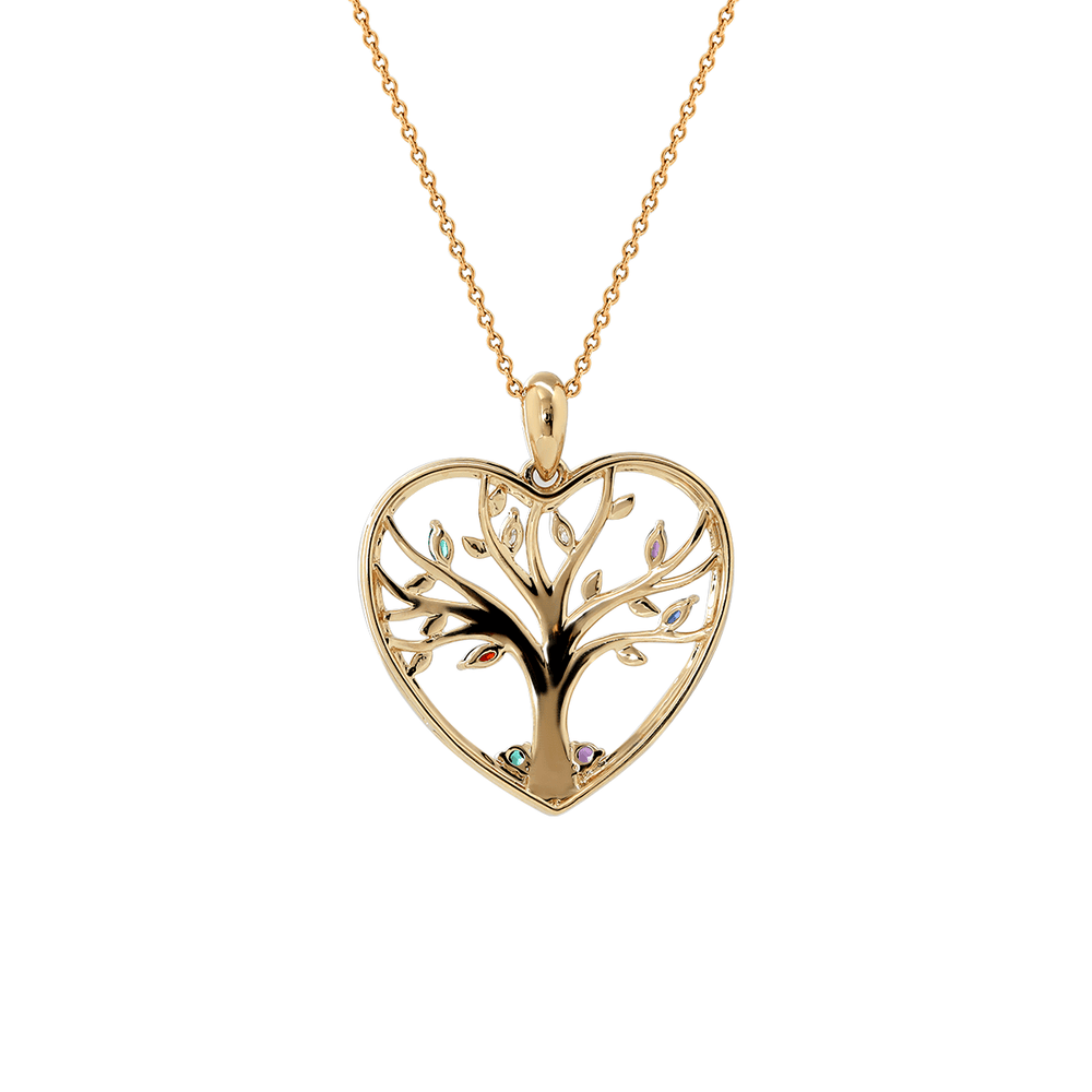 14K Yellow Gold Heart Shape Pendant Necklace - Tree of the Soul Design - FIORESE JEWELRY
