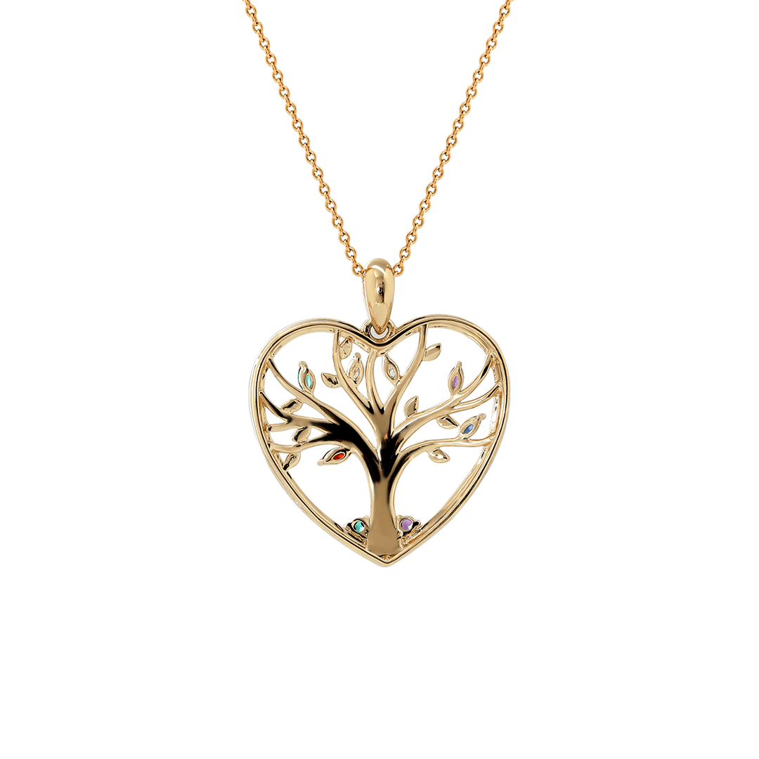 14K Yellow Gold Heart Shape Pendant Necklace - Tree of the Soul Design - FIORESE JEWELRY