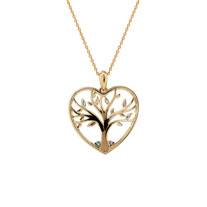 14K Yellow Gold Heart Shape Pendant Necklace - Tree of the Soul Design - FIORESE JEWELRY