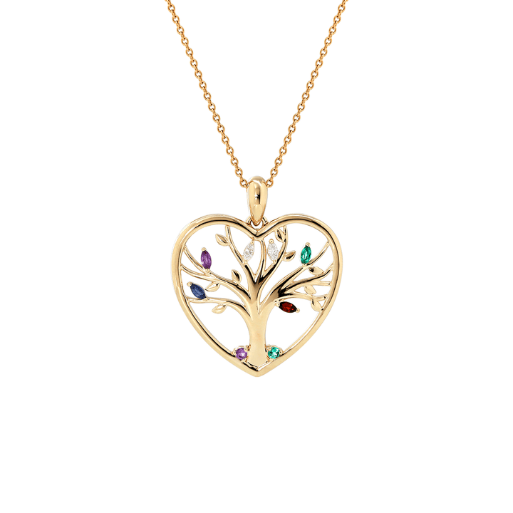 14K Yellow Gold Heart Shape Pendant Necklace - Tree of the Soul Design - FIORESE JEWELRY