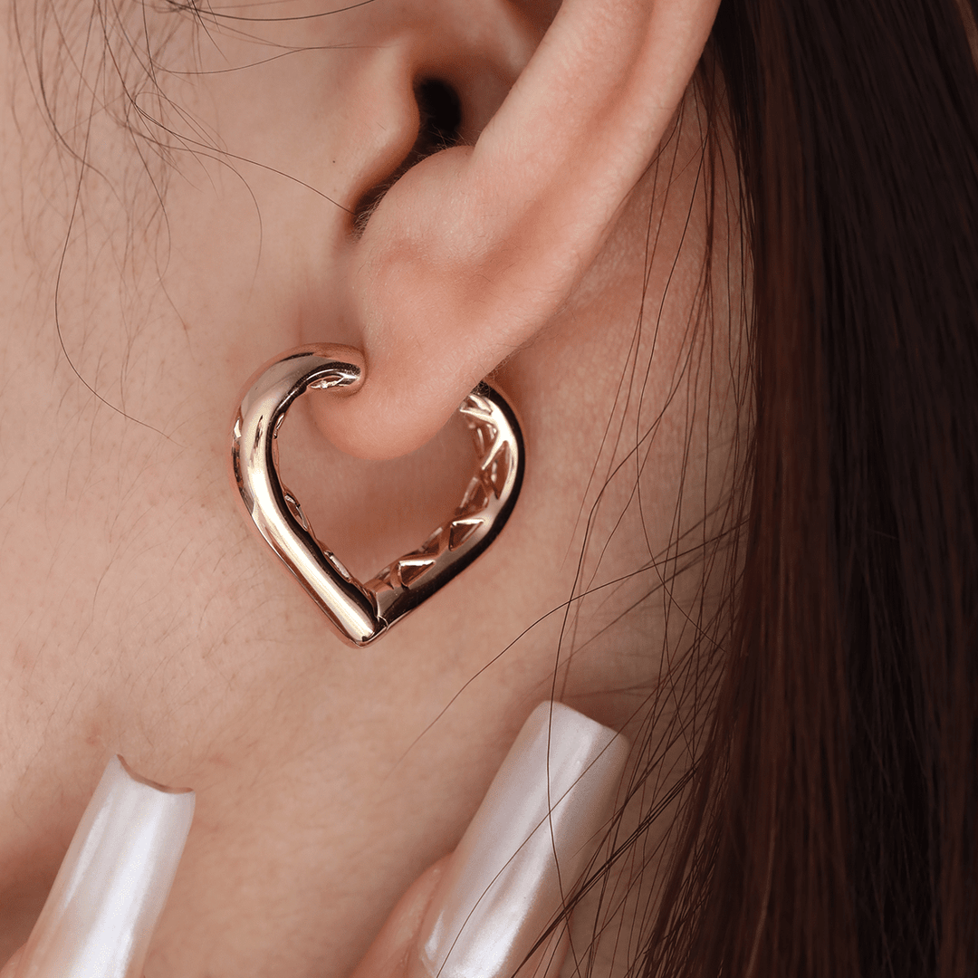 14K Yellow Gold Heart Shaped Huggie Earrings - FIORESE JEWELRY