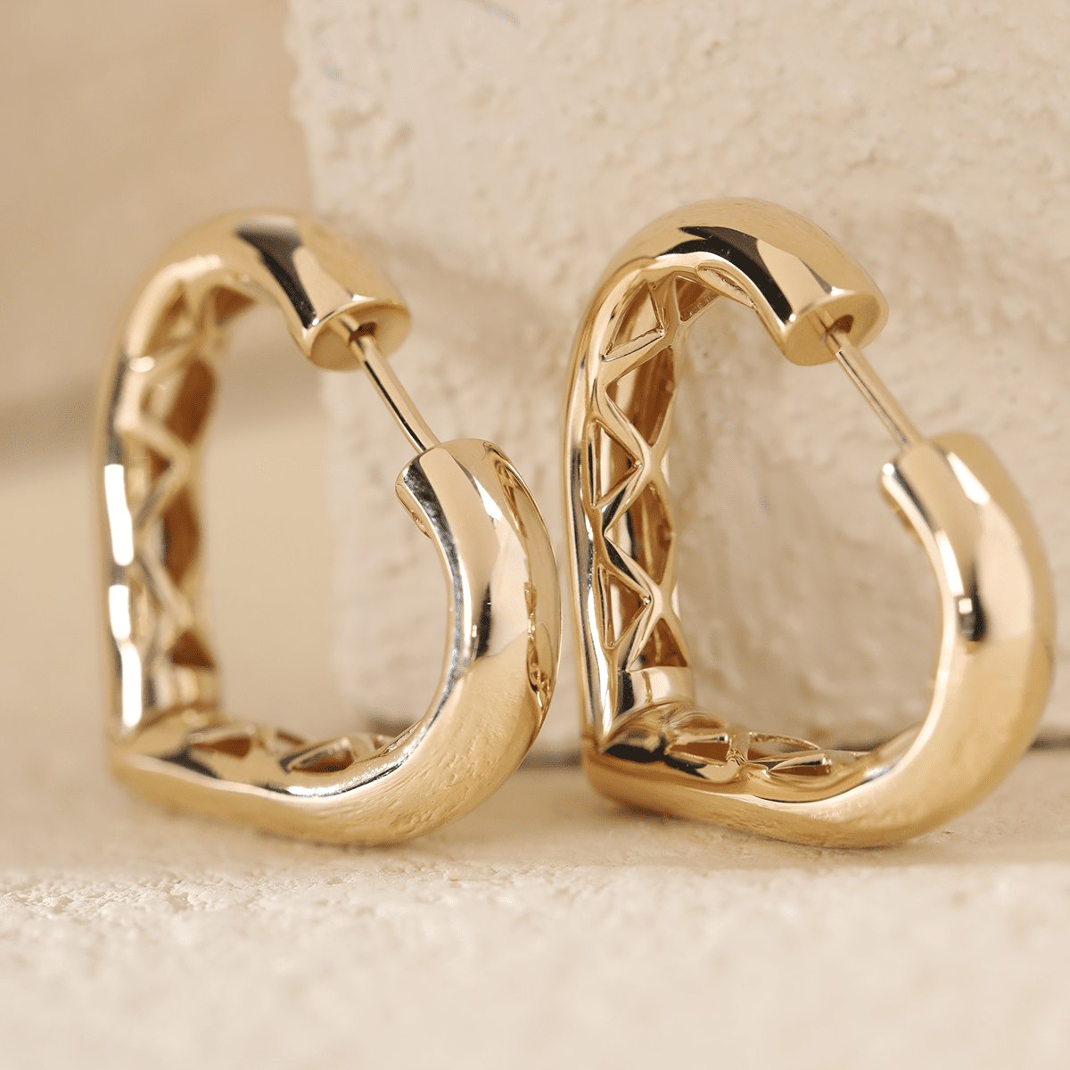14K Yellow Gold Heart Shaped Huggie Earrings