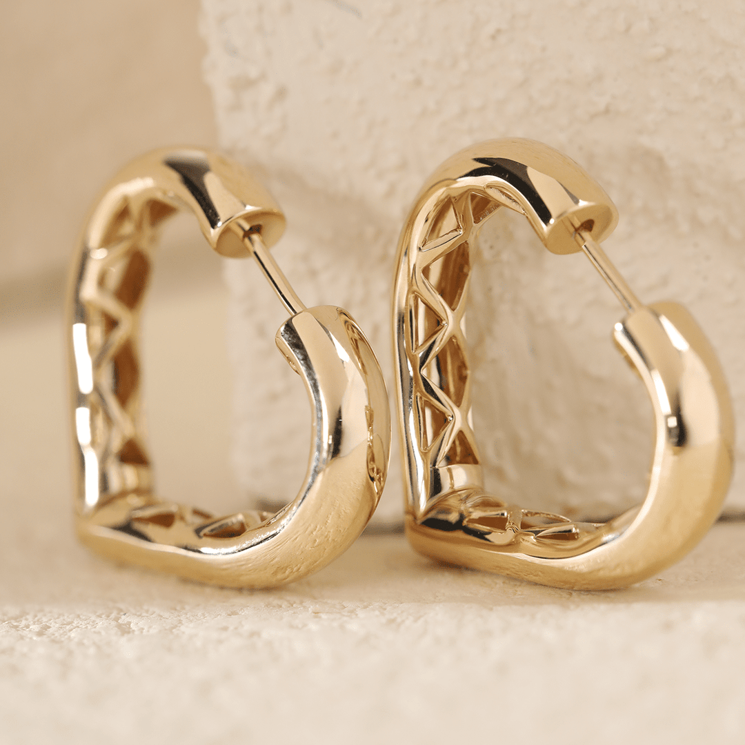 14K Yellow Gold Heart Shaped Huggie Earrings - FIORESE JEWELRY