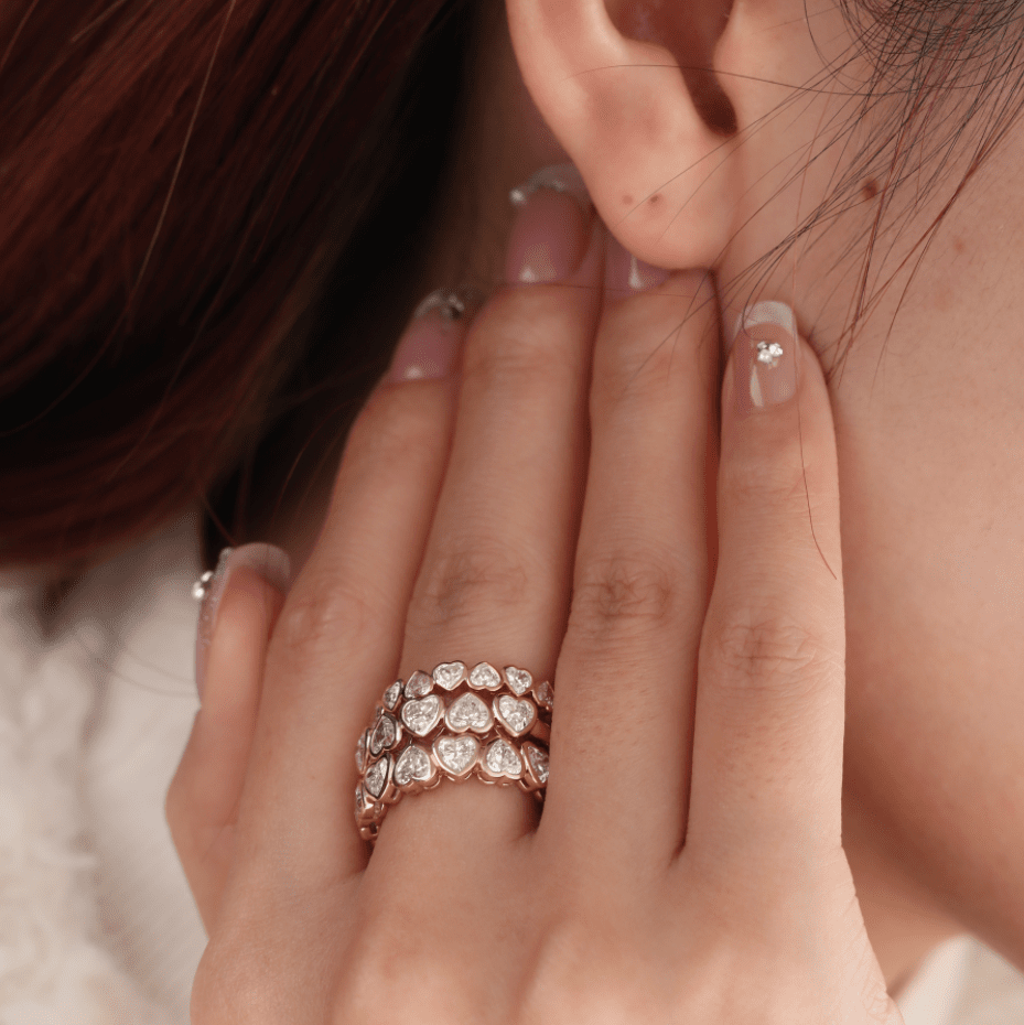 14K Yellow Gold Heart Shaped Lab Diamond Bezel Half Eternity Ring - FIORESE JEWELRY