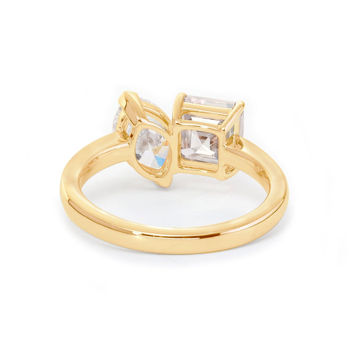 14K Yellow Gold Marquise Cut and Asscher Cut Lab Diamond Toi et Moi Ring - FIORESE JEWELRY