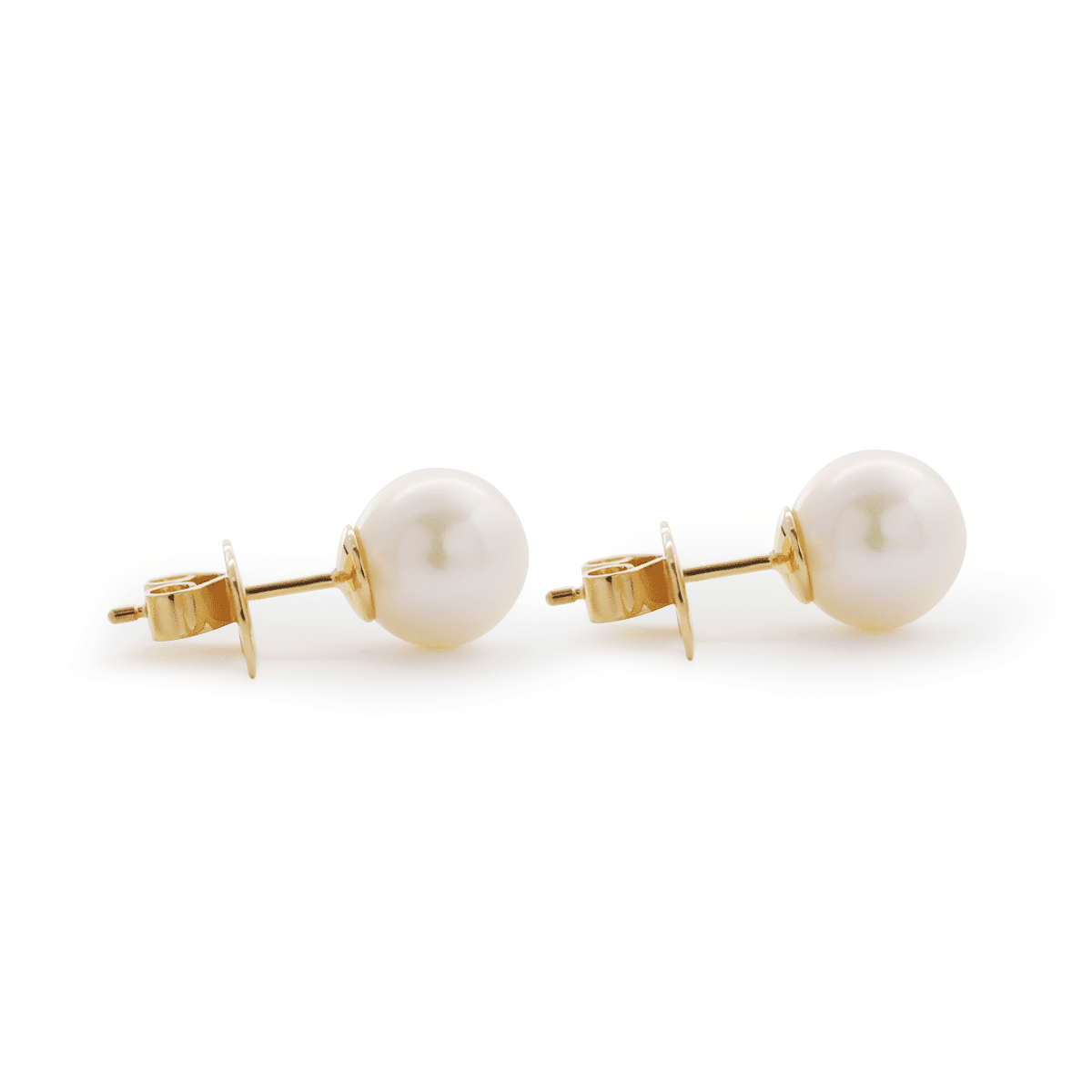 14K Yellow Gold Near-round Fresh-water Pearl Etud Earrings
