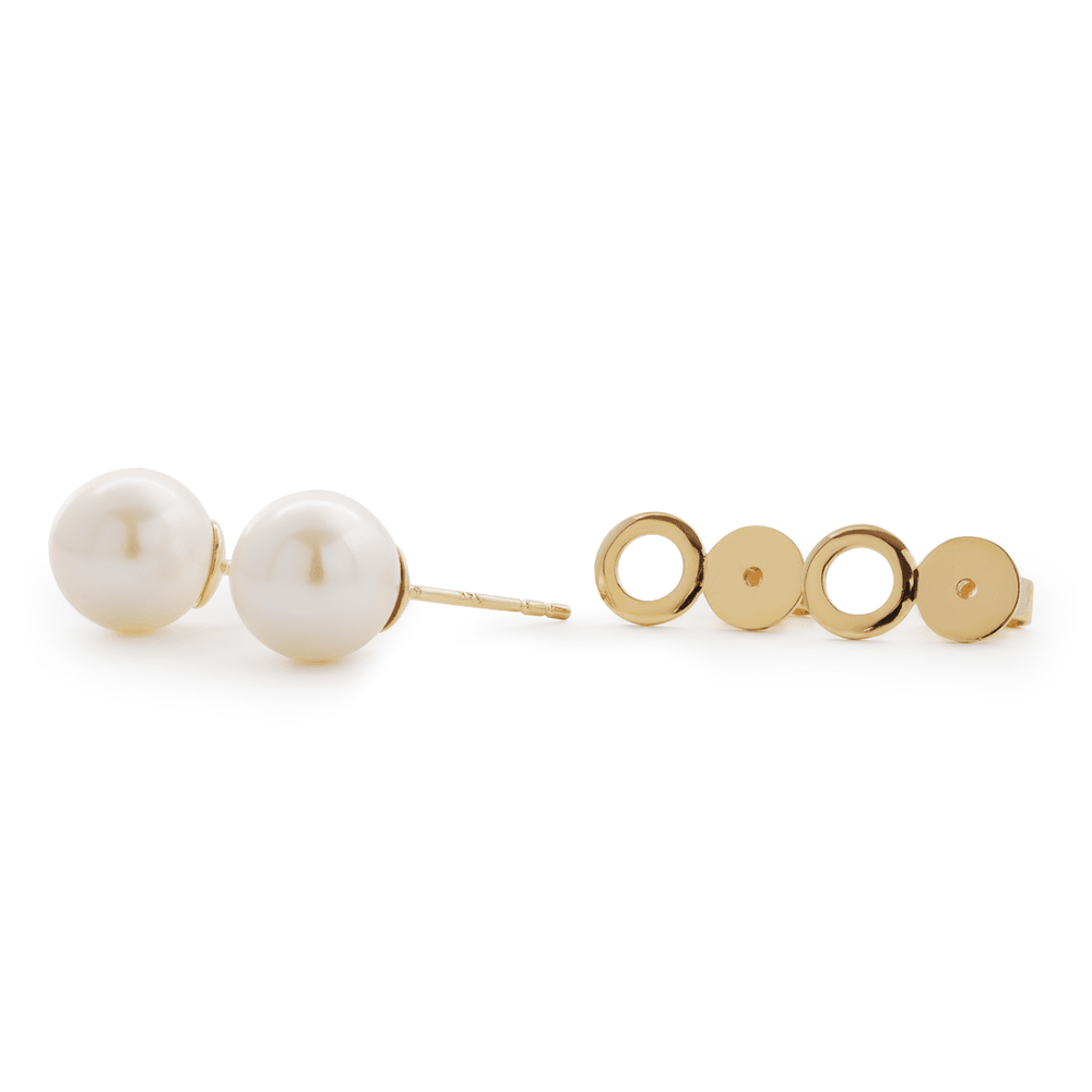 14K Yellow Gold Near - round Fresh - water Pearl Etud Earrings - FIORESE JEWELRY