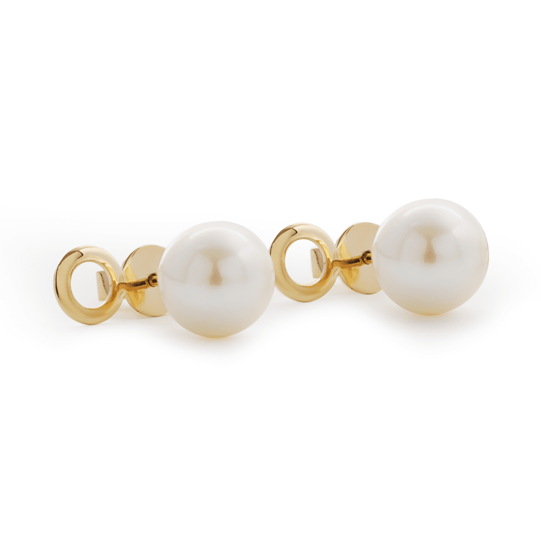 14K Yellow Gold Near - round Fresh - water Pearl Etud Earrings - FIORESE JEWELRY