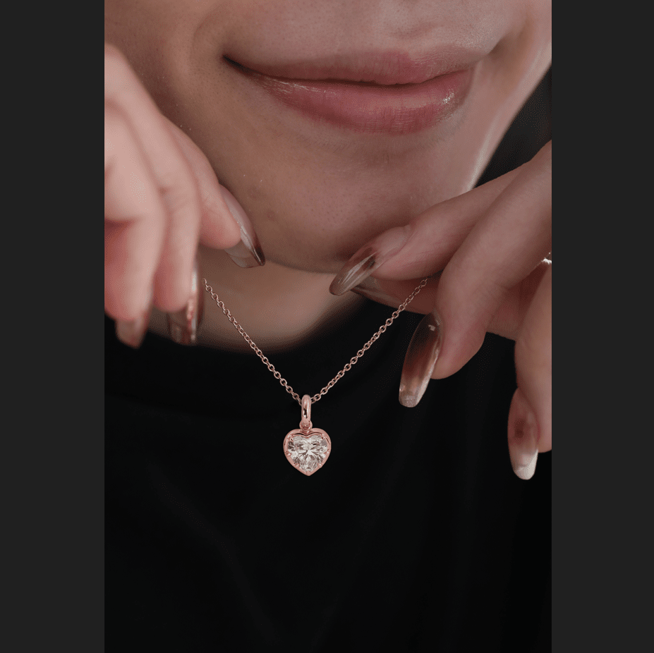 14K Yellow Gold Necklace with 2 ct Heart Shaped Lab Diamond Pendant in Bezel Setting - FIORESE JEWELRY