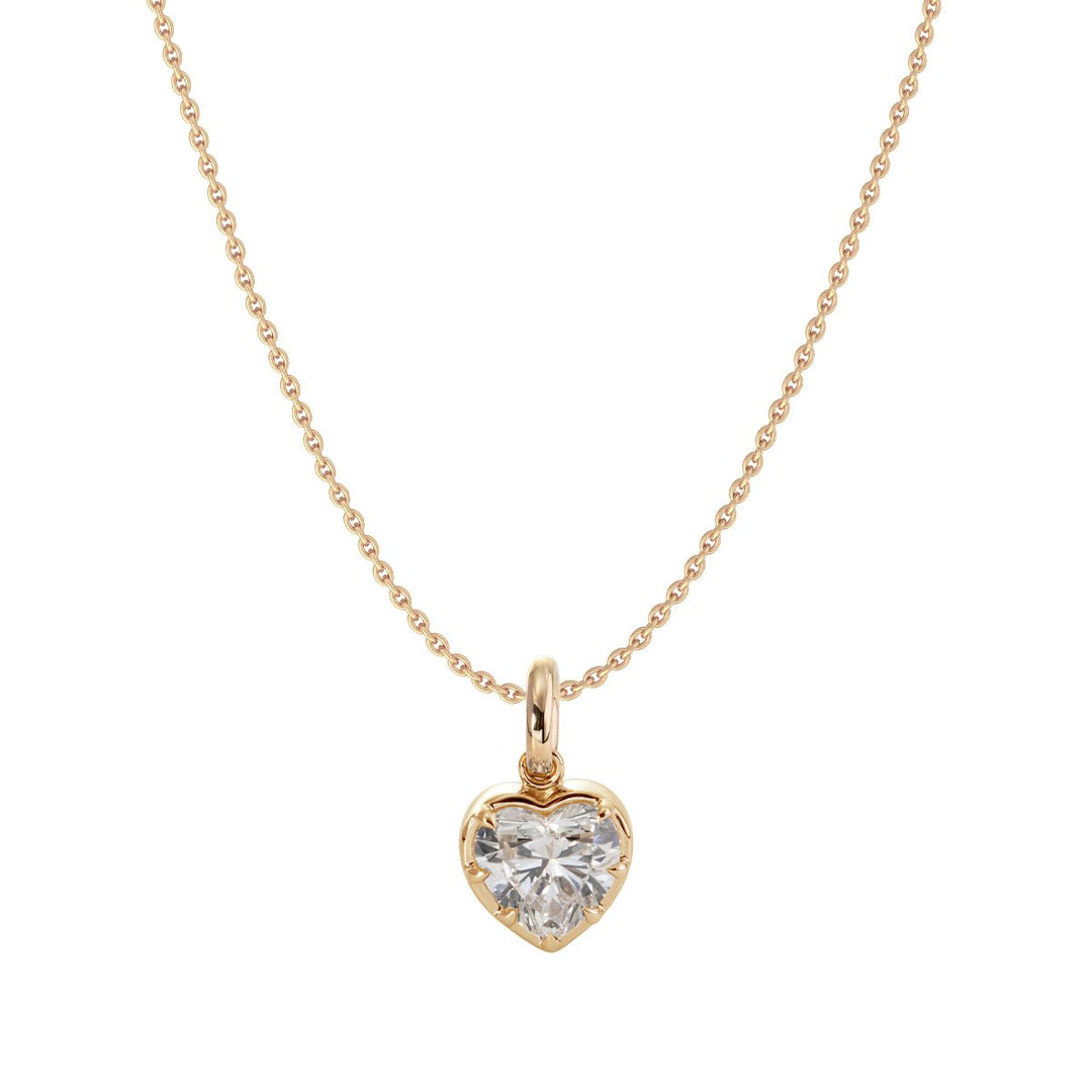 14K Yellow Gold Necklace with 2 ct Heart Shaped Lab Diamond Pendant in Bezel Setting - FIORESE JEWELRY