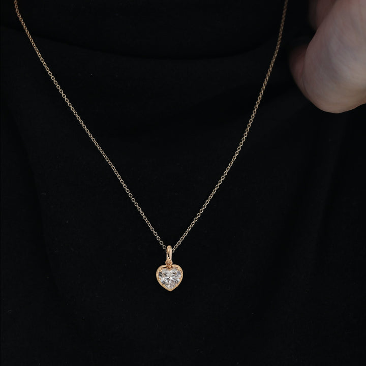 14K Yellow Gold Necklace with 2 ct Heart Shaped Lab Diamond Pendant in Bezel Setting - FIORESE JEWELRY