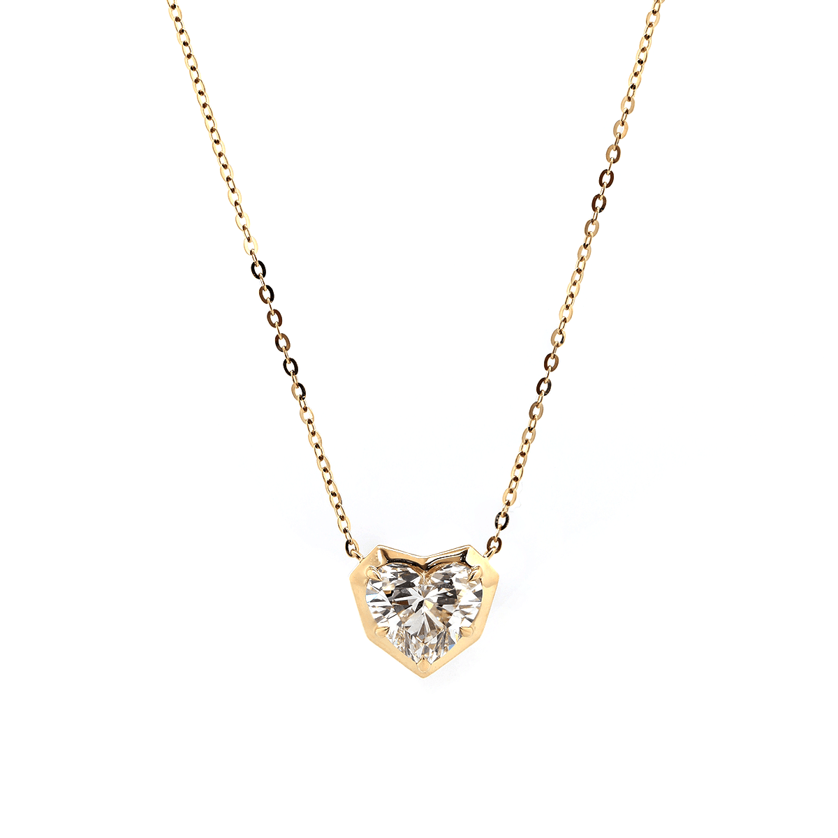 14K Yellow Gold Necklace with 2.5ct Heart Shaped Lab Diamond Pendant in Bezel Setting and Round Cross Chain - FIORESE JEWELRY