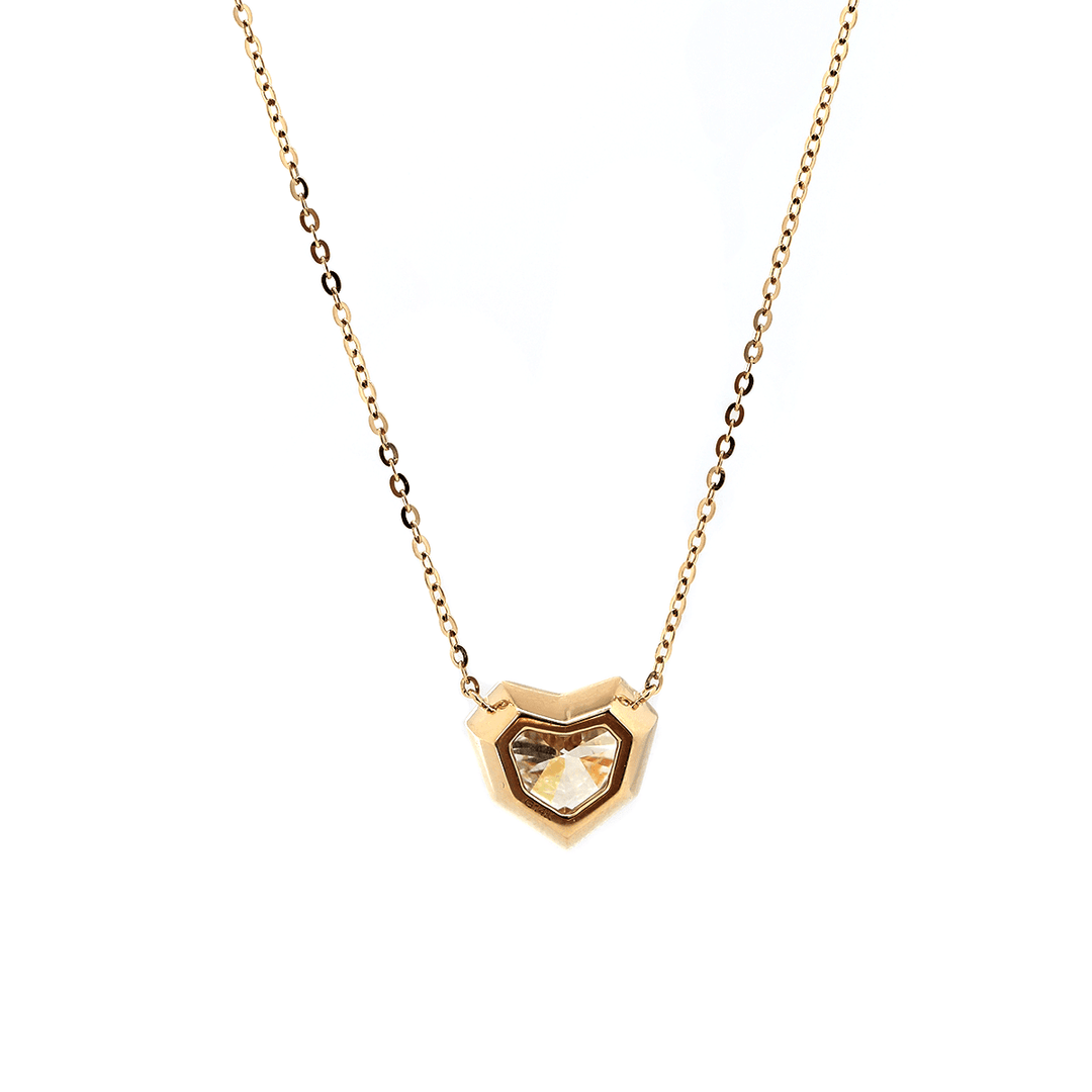 14K Yellow Gold Necklace with 2.5ct Heart Shaped Lab Diamond Pendant in Bezel Setting and Round Cross Chain - FIORESE JEWELRY