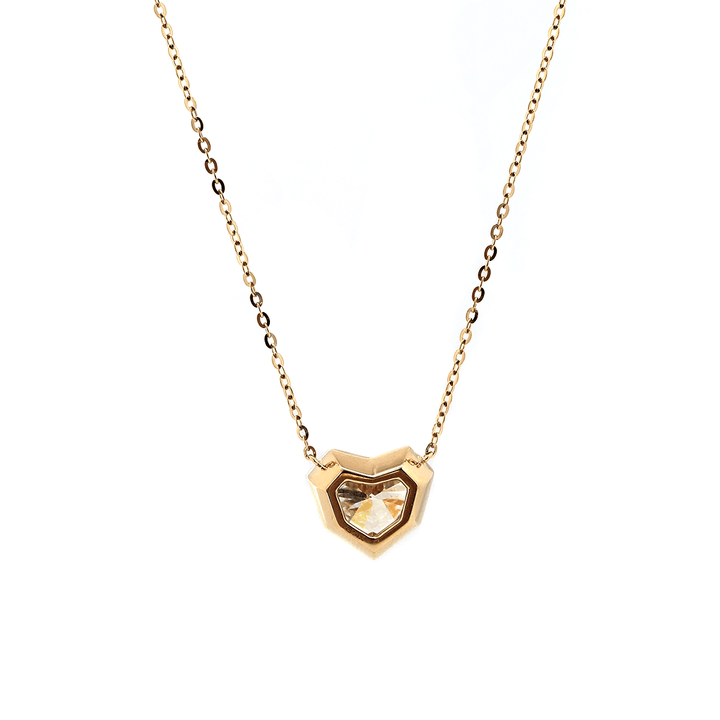 14K Yellow Gold Necklace with 2.5ct Heart Shaped Lab Diamond Pendant in Bezel Setting and Round Cross Chain - FIORESE JEWELRY