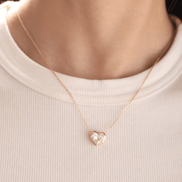 14K Yellow Gold Necklace with 2.5ct Heart Shaped Lab Diamond Pendant in Bezel Setting and Round Cross Chain - FIORESE JEWELRY