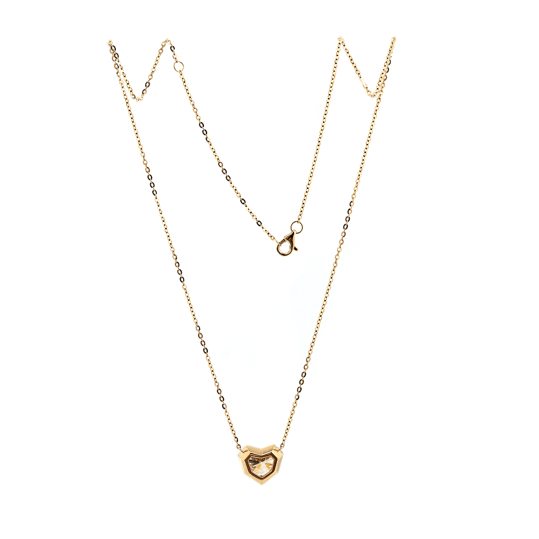 14K Yellow Gold Necklace with 2.5ct Heart Shaped Lab Diamond Pendant in Bezel Setting and Round Cross Chain - FIORESE JEWELRY