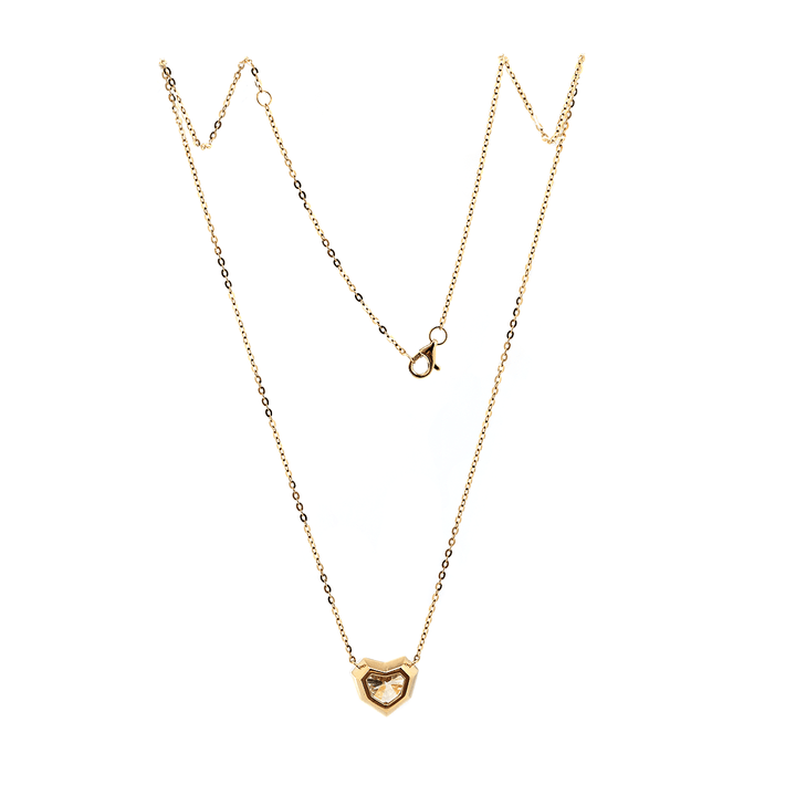 14K Yellow Gold Necklace with 2.5ct Heart Shaped Lab Diamond Pendant in Bezel Setting and Round Cross Chain - FIORESE JEWELRY