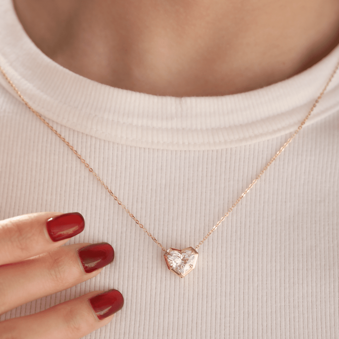 14K Yellow Gold Necklace with 2.5ct Heart Shaped Lab Diamond Pendant in Bezel Setting and Round Cross Chain - FIORESE JEWELRY