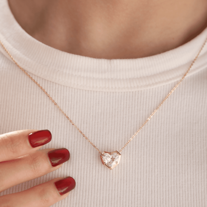 14K Yellow Gold Necklace with 2.5ct Heart Shaped Lab Diamond Pendant in Bezel Setting and Round Cross Chain - FIORESE JEWELRY
