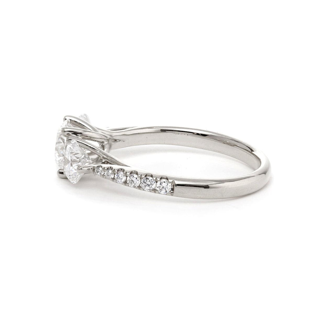 14K Yellow Gold Old European Cut Lab Diamond Pave Three Stone - FIORESE JEWELRY