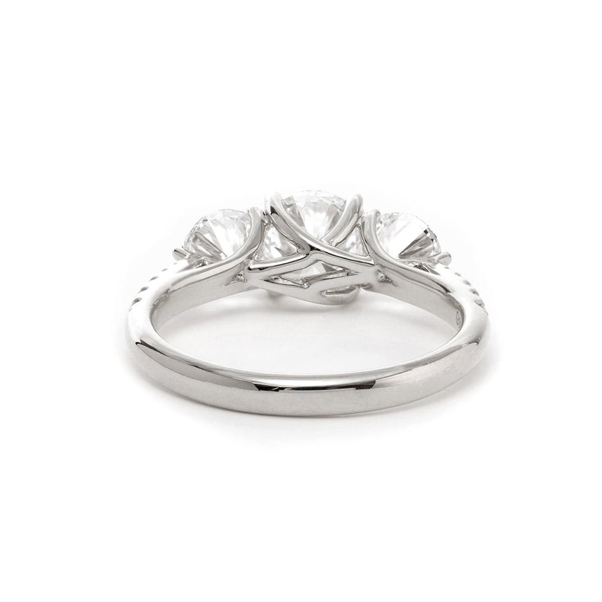 14K Yellow Gold Old European Cut Lab Diamond Pave Three Stone