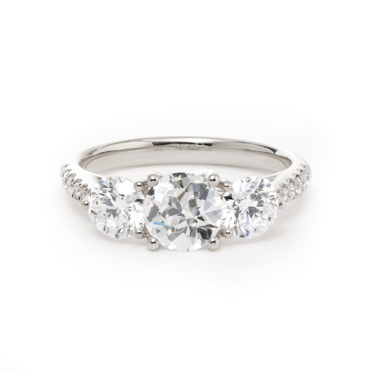 14K Yellow Gold Old European Cut Lab Diamond Pave Three Stone