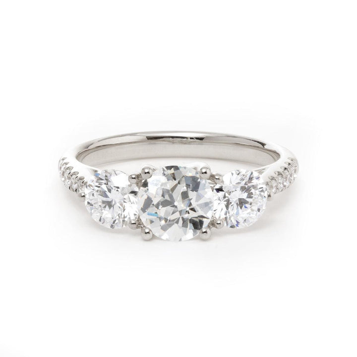 14K Yellow Gold Old European Cut Lab Diamond Pave Three Stone - FIORESE JEWELRY