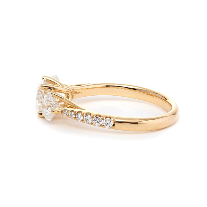 14K Yellow Gold Old European Cut Lab Diamond Pave Three Stone - FIORESE JEWELRY