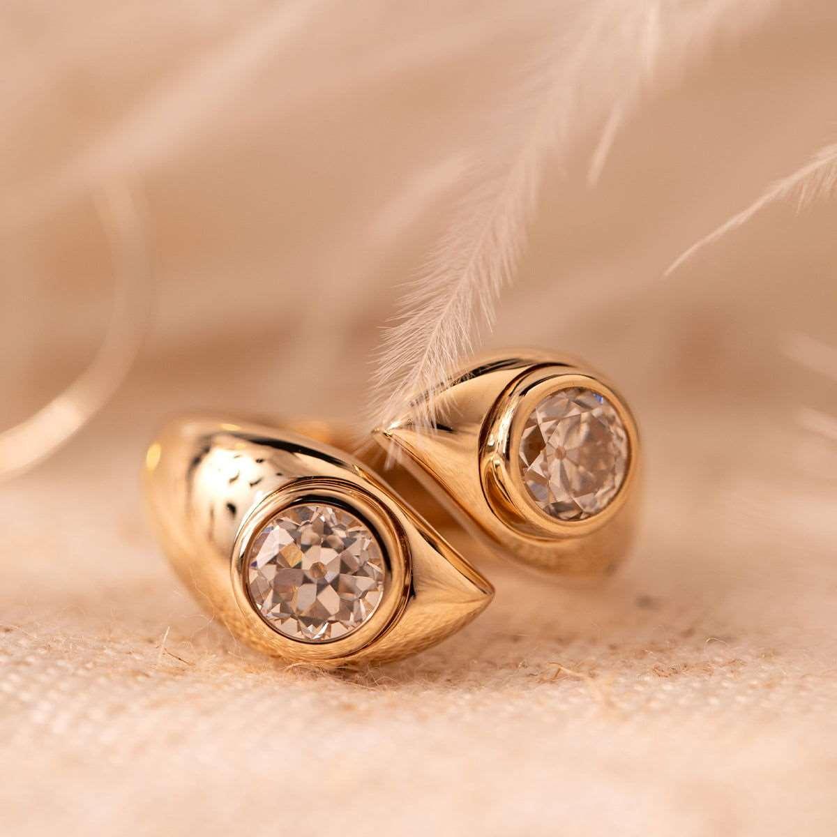 14K Yellow Gold Old European Cut Lab Diamond Toi et Moi Ring