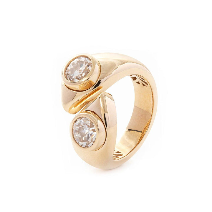 14K Yellow Gold Old European Cut Lab Diamond Toi et Moi Ring - FIORESE JEWELRY