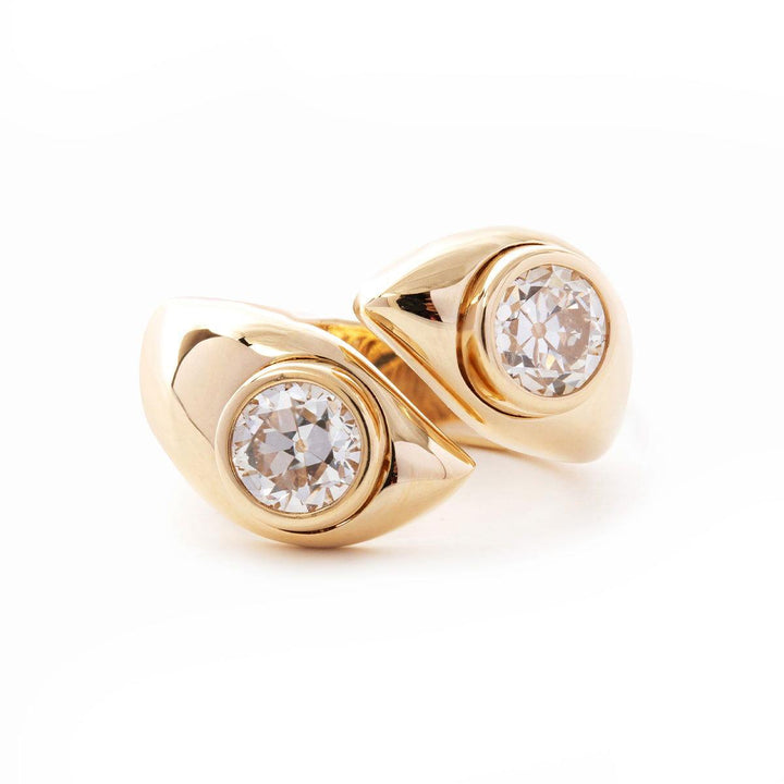 14K Yellow Gold Old European Cut Lab Diamond Toi et Moi Ring - FIORESE JEWELRY